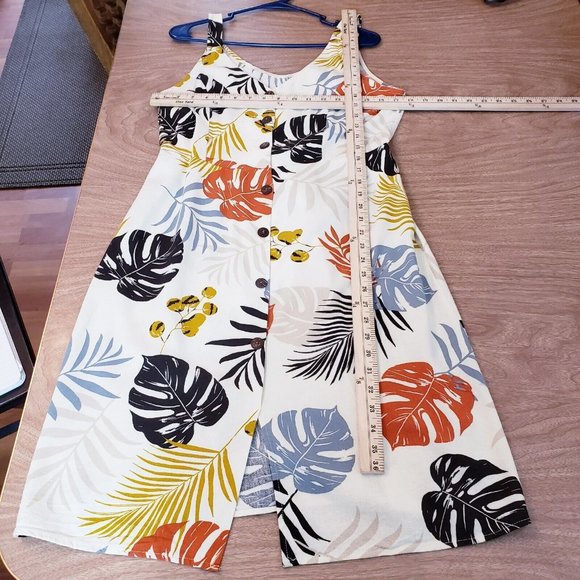 Monteau Linen Blend Palm Pattern Sundress Large Natural Beige Multicolor Dress - Picture 11 of 13